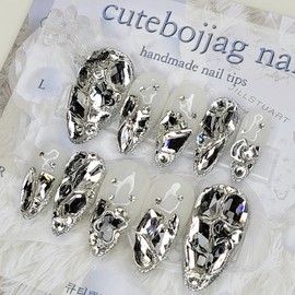 Clear Full Stone Gra Handmade Nail Tip Pedi Tip - Oval M / 클리어 풀스톤그라 수제네일팁페디팁 - 오벌M