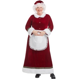 Wabolay Mrs Claus Costume Adult Women 5PCS Miss Santa Clause Dress Deluxe Velvet Christmas Suit Plus Size Xmas Outfit Set 2XL