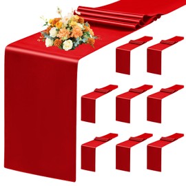 8 Pack Red Table Runner 12 x 72 Inch Satin Table Runner for Rectangle Round Tables,Red Table Runners for Wedding,Birthday Banquets Engagements Party Decoration