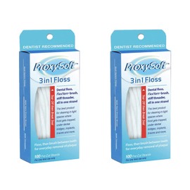 ProxySoft 3-in-1 Dental Floss for Optimal Teeth Flossing- 2 Packs Pre-Cut Ortho Floss Threaders for Braces, Tight Spaces, Bridges, Implants with Built-in Soft Proxy Brush and Stiff Threader Flosser | Proxysoft