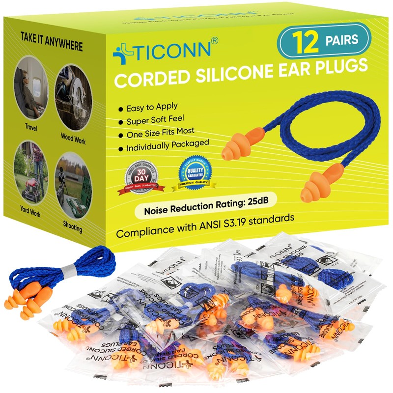 Ticonn 12 Pares de Tapones para los Oídos de Silicona