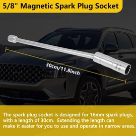 HNeekyr 5/8" (16mm) Extended Spark Plug Socket, 3/8-Inch Drive 12 Point Spark Plug Removal Tool with Magnetic Design and 360 Degree Swivel Thin Wall Socket