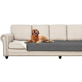 Ameritex Waterproof Dog Couch Cover Faux Leather with Anti-Slip Back New Pattern Pet Bed Cover Furniture Couch Sofa Car Seat Cover for Puppy Kids Grey