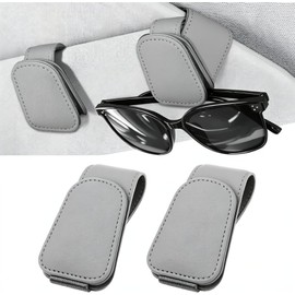halercay Pack of 2 Glasses Holders for Car Sun Visor, Magnetic Leather Glasses Holder, Multifunctional Visor Clip, Universal Clip for Sunglasses and Tickets, Car Visor Accessories (Grey