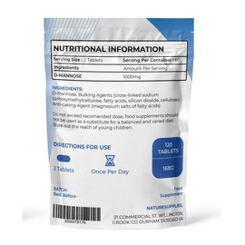 naturesupplies D Mannose Tablets 1000mg - 120 Pack Dmannose Tablets - (Not D Mannose Capsules or Powder) - Suitable for Vegetarians and Vegans - High Strength D-Mannose Supplement from Naturesupplies