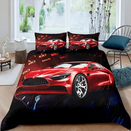 Race Car Bedding Set Red Sports Cars Duvet Cover Set for Kids Boys Girls Speed Racing Car Comforter Cover Cool Stylish Speedometer Design Quilt Cover with 1 Pillowcase 2Pcs Bedding Single