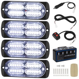 LINKITOM 4pcs Ultra Slim Sync Feature 24-LED Car Truck Surface Mount Emergency Hazard Warning Strobe light (White)