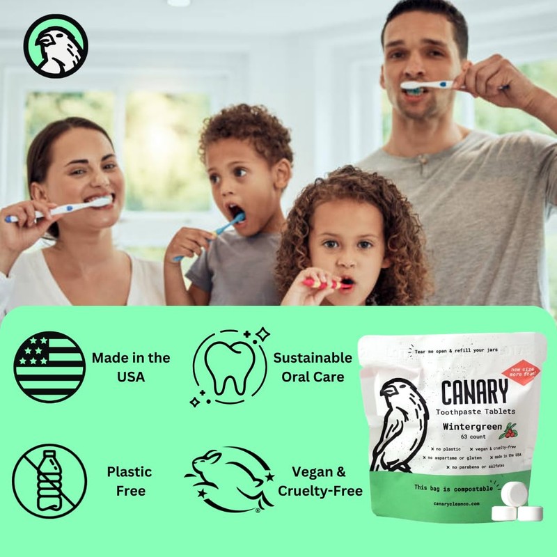 Canary Nano Hydroxyapatite Toothpaste Tablets Wintergreen - Remineralizing, Fluoride Free,