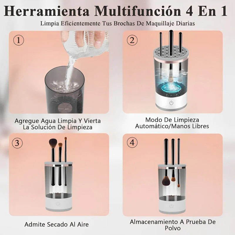 Limpiador Automatico Pinceles Brochas Maquillaje Electrico Color Blanco