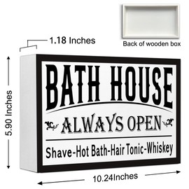 Bath House Always Open Sign Wood Box,Funny Bathroom Wooden Block Sign for Restroom Wash Room Shelves Toilet Bathroom Shelf Wall Decor 97