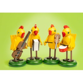 SIKORA OD21 Easter Decoration Funny Chicken Ribbon Wooden Figures Set of 4 - 2 Sizes, Height in cm: Height Approx. 7 cm
