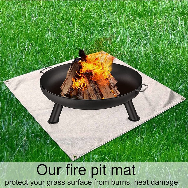 Hggzeg Fire Pit Mat, BBQ Fireproof Glass Mat Heat Resistant