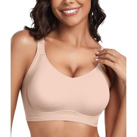OEAK Womens Seamless Push Up Bras No Underwire Full Coverage Anti Sagging Comfortable Bras V Neck Bra Wireless Everyday Bra 2XL Nude