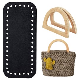 PH PandaHall Crochet Bag Making Kit, 7x3 inch PU Leather Bag Bottom Black Bag Cushion Pad with 2pcs 4.7x3.3 inch D Shape Wooden Bag Purse Handles for DIY Knitting Bags Handbag Shoulder Bag Making
