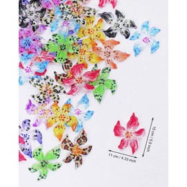Penta Angel Flower Nail Charms 100Pcs 3D Small Hawaii Floral Nail Art Rhinestones Gems Summer Nail Jewelry for Women Resin Craft Home Decoration (Bright Color Hibiscus)
