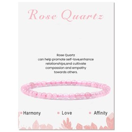 LOCCY Genuine Natural Stone Bracelet for Women, 4 mm Pearl Bracelet, Yoga Bracelet for Mother's Day, Birthday, Valentine's Day, Gifts for Mum, Daughter, Grandma, Granddaughter, Sister, Rose Quartz,