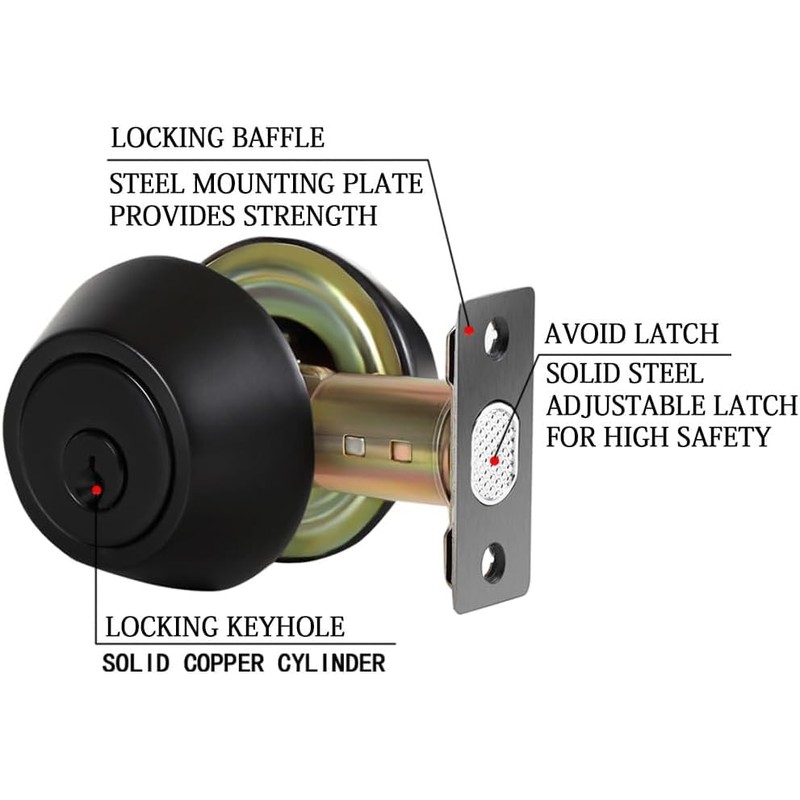 Double Keyed Deadbolt Lock - Keyed on Both Sides, 2-Way