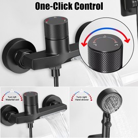 Shower Thermostat, Shower Mixer Tap with Safety Button, Waterfall Bath Fitting, 2 Outlets, Thermostat, Shower Thermostat, Shower Fittings, Brass Shower Thermostat