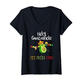 Womens Holy Guacamole Its Mexican Fiesta Time Cinco de Mayo Party V-Neck T-Shirt