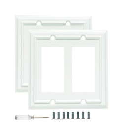 Wall Plates, Outlet Covers,Light Switch Plates, Double Decorator Receptacle Switch Plate, Bamboo Fiber Material Wall Plate, Standard Size Wall Plates of various styles, White (2 Gang Decorator 2 Pack)
