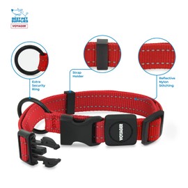 Best Pet Supplies Reflective Dog Collar with Adjustable Length, Heavy-Duty Buckle, and Strong Leash D-Ring, Training, Walking, Jogging Accessory for Small, Medium, and Large Breeds - Red, S