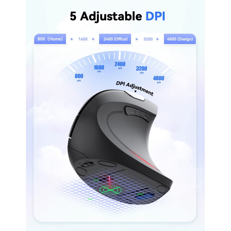 TECKNET Ergonomic Mouse, 4800DPI Wireless Vertical Mouse 6-Button Silent Mouse