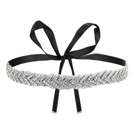 Bridal Rhinestone Wedding Waist Belt, Adjustable Polyester Handcrafted Bridal Silver Glitter Rhinestone Wedding Waist Belt for Women Dress Girl Party (Black)