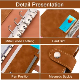 Leather Ring Binder Notebook, 6-Ring Binder with Supplementary Paper, Binder Pocket, 12 Cash Envelopes with Zippers, 12 Budget Sheets, Planning Paper, Sticky Notes, Decorative Stickers