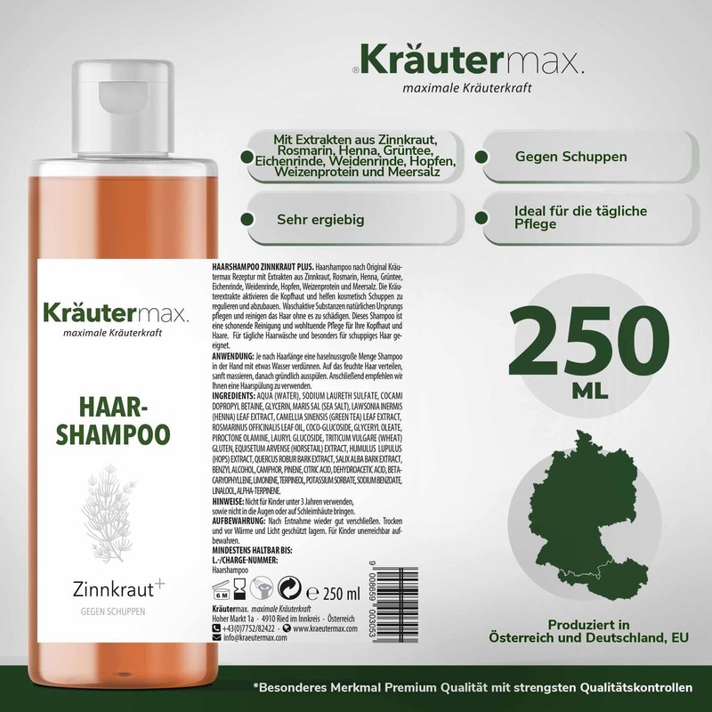 Kräutermax Pewter Herb Horsetail Shampoo Anti Dandruff Hair Shampoo 250