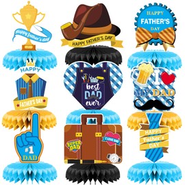 Fathers Day Decorations, Table Centerpieces for Fathers Day Party Decor, 9 Pack Double Sided Printing Honeycomb Centerpiece, Happy Fathers Day Party Supplies, Photo Backdrop