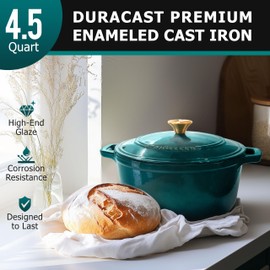 MUELLER HOME 4.5 QT Enameled Cast Iron Dutch Oven, Heavy-Duty Casserole Dish and Braiser Pan with Lid, Oven-Safe up to 500° F & Across All Cooktops, Housewarming Gifts New Home, Emerald