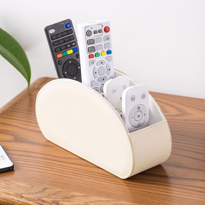 Remote Control Holder with 5 Pockets, PU Leather Desktop Organiser,