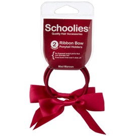Schoolies Hair Accessories Ponytail Holder with Bow 2 Pieces, Mad Maroon