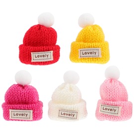 Gadpiparty 5pcs Mini Knitting Hats Miniature Doll Hat Woolen Yarn Christmas Santa Hat Tiny Knitted Hats Wine Bottle Caps Lollipop Hats for Jewelry Making Diy Craft