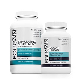 Foligain Pack Suplemento para el recrecimiento del cabello 120 tabletas mas suplemento anti canas