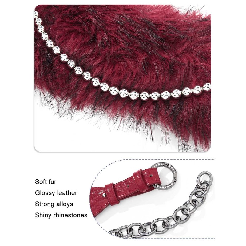 Wriidy Fur Leather Belt Red Women Punk Belt Wide Bead