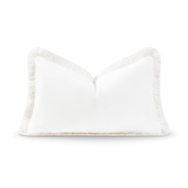Hofdeco Premium Patio Indoor Outdoor Lumbar Pillow Cover Only, 12"x20", Water Resistant, Solid with White Fringe for Backyard and Couch
