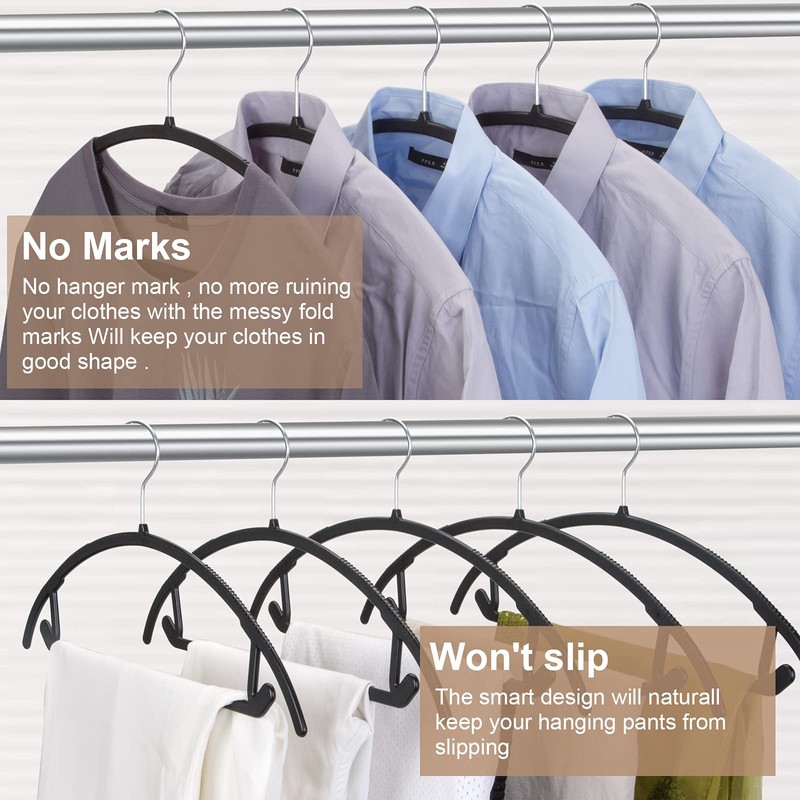 Ergonomic Curved Plastic Hangers 50pack - No Shoulder Bump Design,