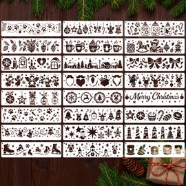 SRIZIAN 24pcs Christmas Painting Stencils for Crafts Reusable