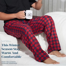 Active Club Mens Fleece Pajama Pants Big and Tall - Plaid Mens Pajama Bottoms - Mens Lounge Pants with Pockets - Men's Sleepwear (Buffalo Red Plaid, 3X)