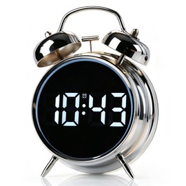Digital Alarm Clock LED Display, No Ticking, Loud Alarm Clock with 2 Alarms