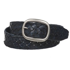 Womens 1 1/5,1 cm (38 mm) Snap On ovalada de tela trenzado cinturón de piel de curtido de aceite, Azul marino