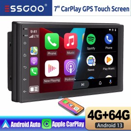 ESSGOO 4G+64G Android 13 CarPlay 7 Inch Double 2 DIN Car Stereo GPS Radio Touch Screen