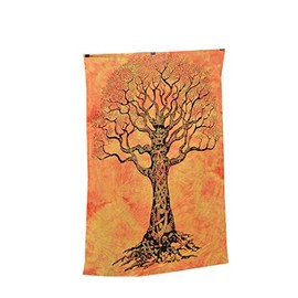 WORLD WIDE KART Orange Tree of life Tapestry Hippie Gypsy wall art New Age Dorm College Beach Throw Bohemian Tie Dye Wall Hanging Tapestries Decor Boho Twin Size Single Bedspread 55x86 Inches
