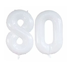 GOER Number 80 Balloons for 80th Birthday Party Decorations,42 Inch Jumbo Foil Helium Balloons for 80th Anniversary (White)