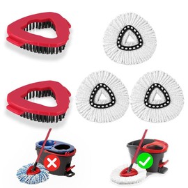 Spin Mop Replacements Head Compatible with Ocedar EasyWring 1-Tank System,Microfiber Spin Mop Refills Head, 1 Mop Scrub Brush + 1 Mop Base Set + 5 Mop Heads Cleaning Floor Mop Head:_2pcs Scrub Brushes+ 3 Mop Heads