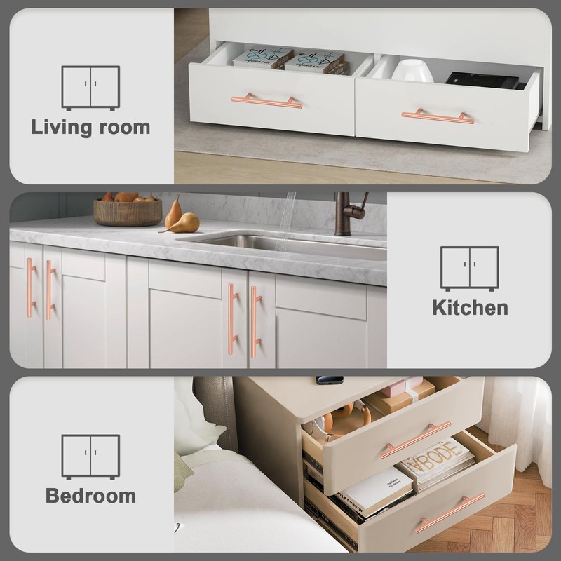 EZRENOVA 10 Pack Rose Gold Cabinet Handles and Knobs -