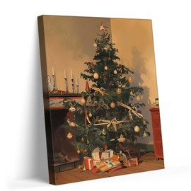 Classic Christmas Tree Canvas Wall Art Decor - Festive Print with Vintage Decorated Tree, Ideal for Home Seasonal Decoration, 20X24 inch Traditional Holiday Artwork, Great Gift for Family and Friends