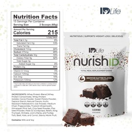 IDLife Brownie Batter NurishID Meal Replacement Shake - with Slow-Digesting Carbs, Superfoods, Vegetable Blend and Adaptogenic Mushrooms - 15 Servings