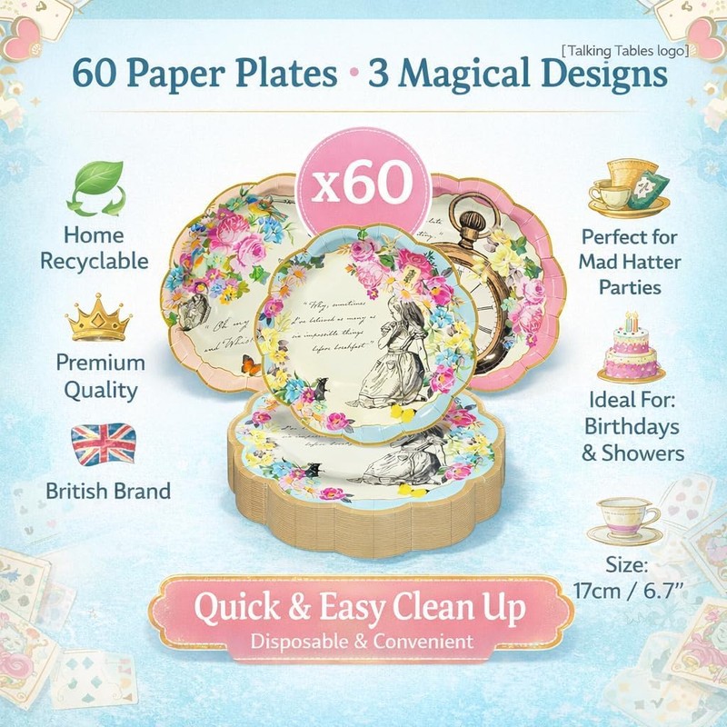 Talking Tables 60 Piatti di Carta Usa e Getta Tema